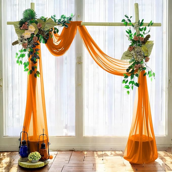 MDS Halloween Chiffon Draping Fabric - 2 Panel, 30" Wide x 40ft Long - Sheer Spooky Arbor & Canopy Drapery for Haunted House Backdrops, Party Ceilings, DIY Costumes & Themed Events - Orange (Pack of 2)