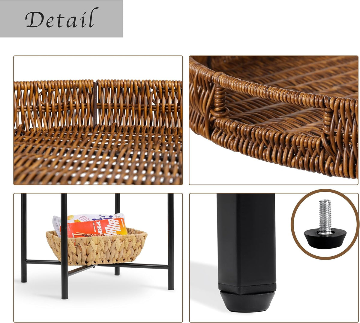 dingtai small wicker round end table, 16.5 in showing dimensions