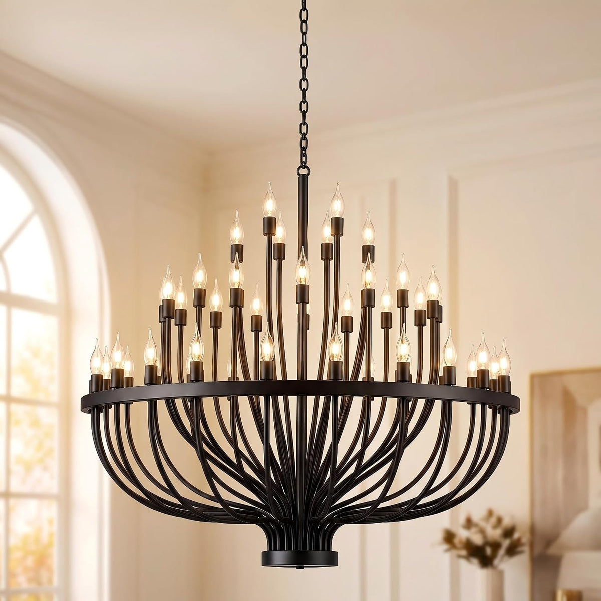 Large Black Wagon Wheel Chandelier 48-Light 47.2" for High Ceilings