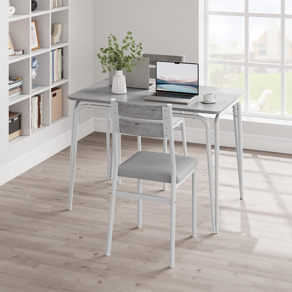 GarveeHome Dining Table for 2, Small Table and Chairs Set of 2, Square Dinette Set for 2, 3 Piece Kitchen & Dining Room Sets for Small Space (White, Table with 4 Upholstered Chairs)