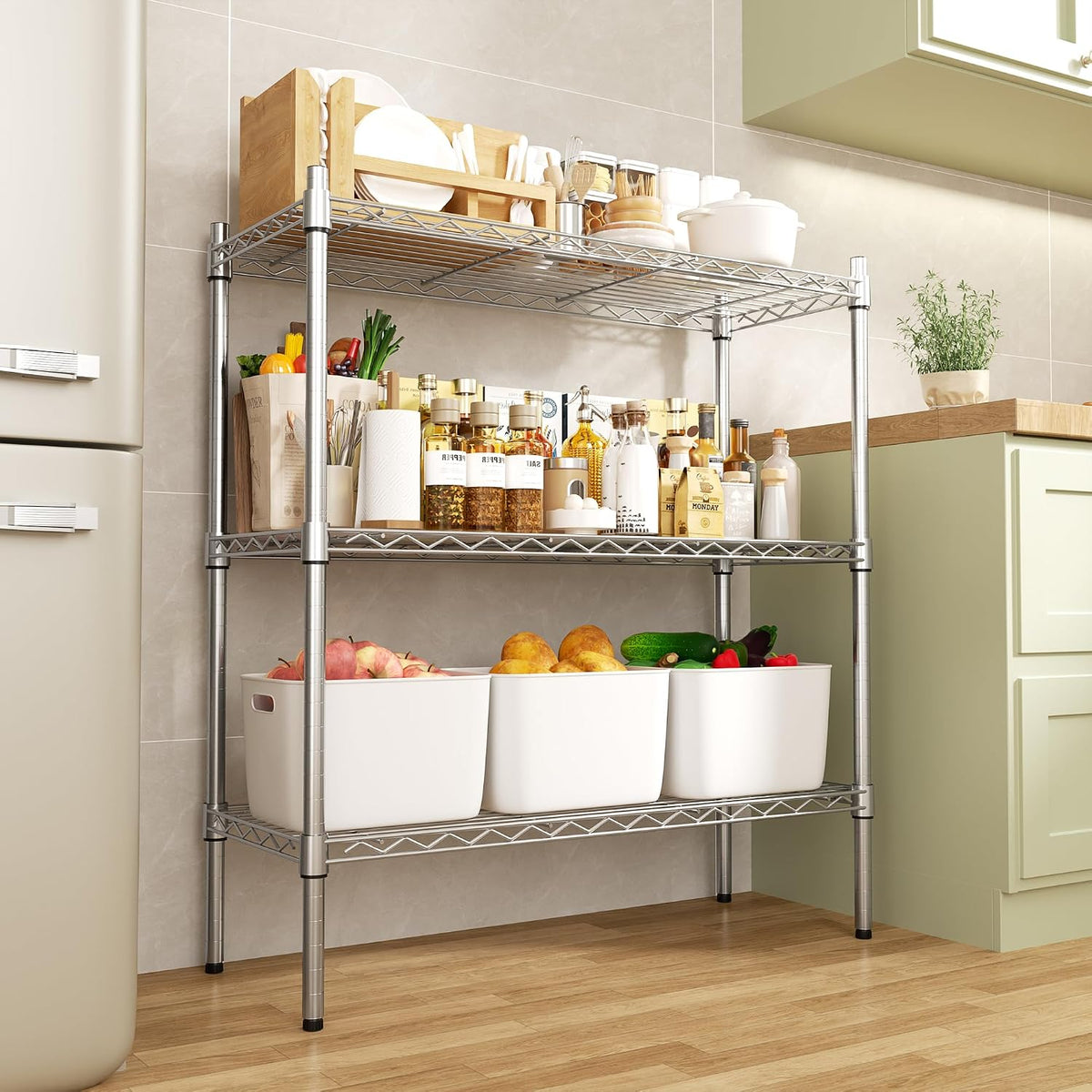 Auslar 3-Tier Heavy Duty Wire Shelving, Adjustable Storage Rack, Chrome