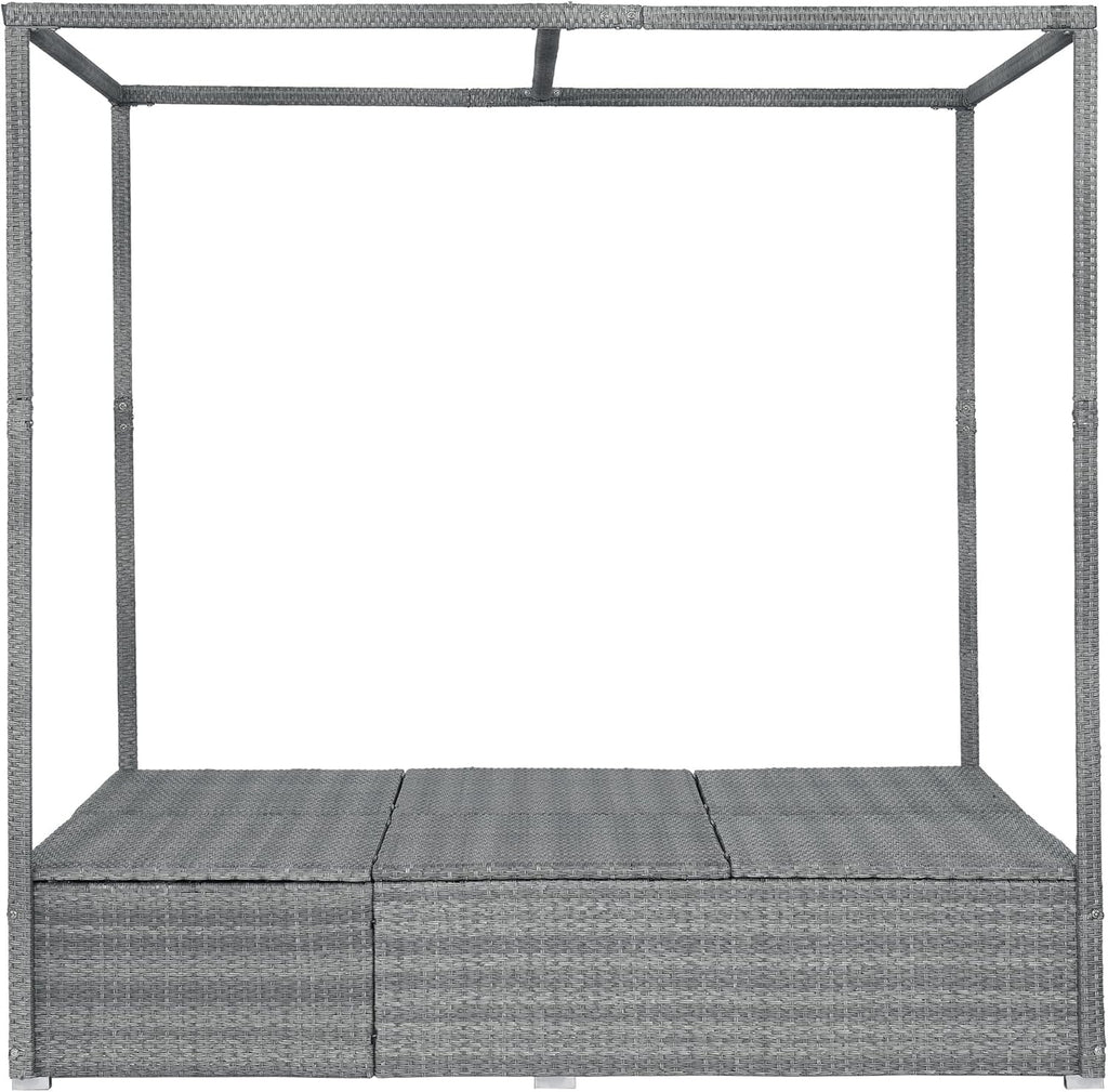 Harper & Bright Designs Adjustable Outdoor Sun Lounger with Canopy,Multi-Position Recline Patio Chair with Removable Cushion,Weather-Resistant Rattan Chaise Lounge for Poolside,Garden & Terrace,Beige