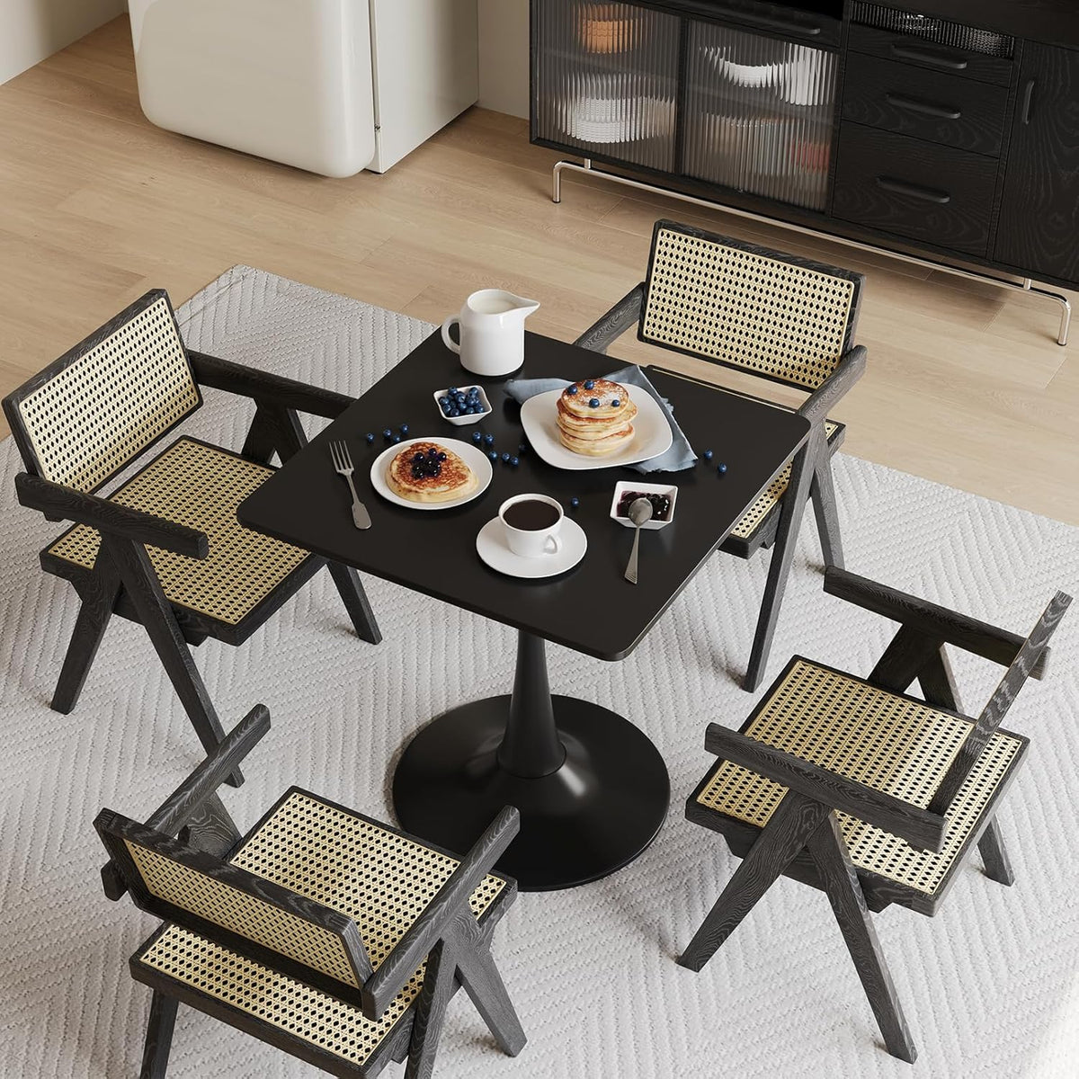 24 inch Black Small Dining Table for 2 or 4 person,24x24 Square Tulip Table