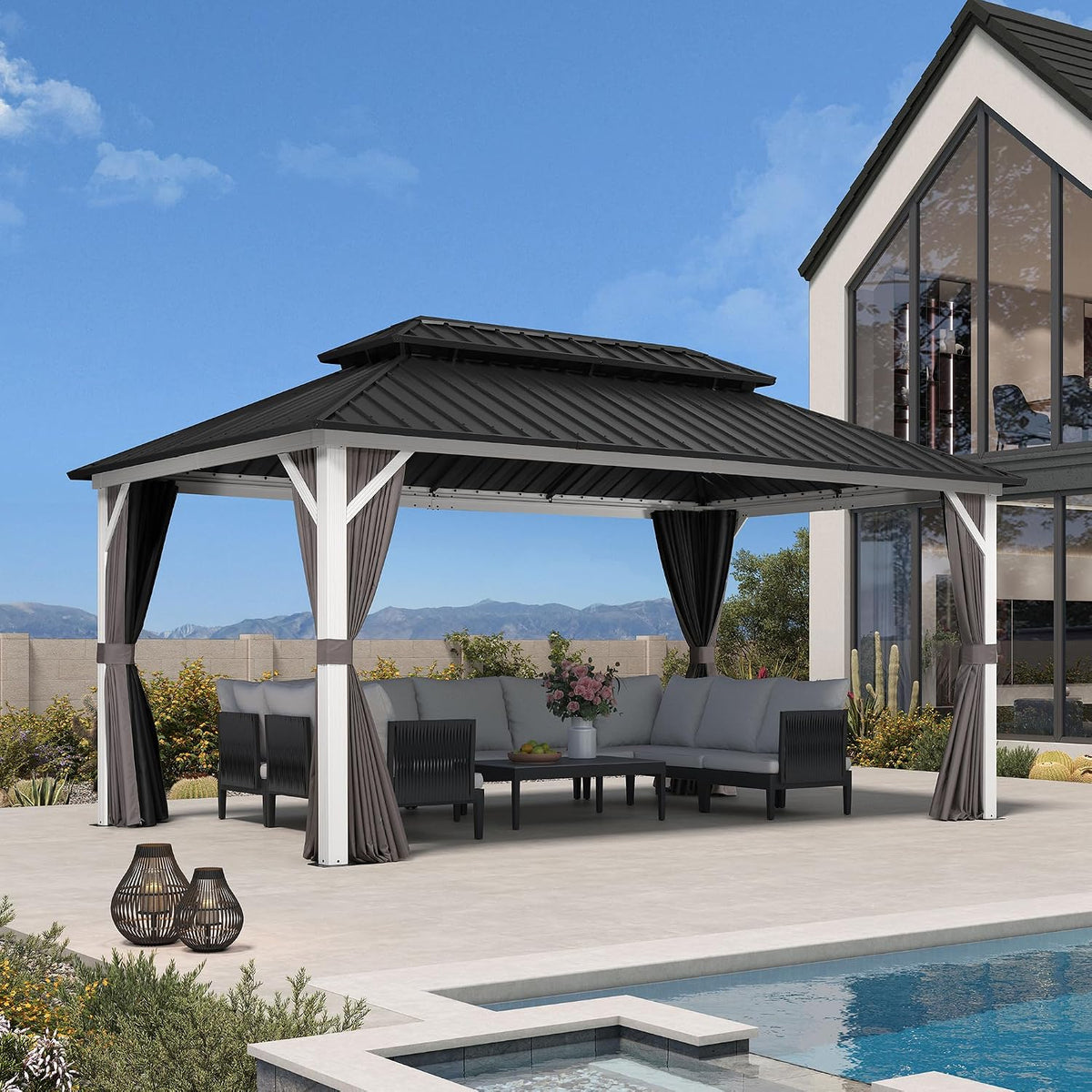 PURPLE LEAF Hardtop Gazebo 10' x 16' White Pavilion Galvanized Steel Roof