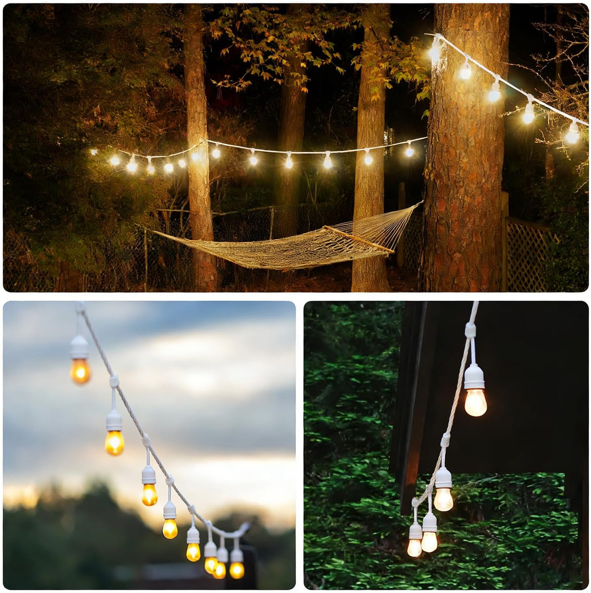 SUNTHIN 105FT White Outdoor String Lights, 34 1W LED Bulbs