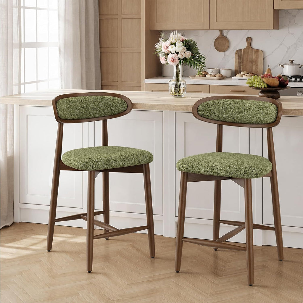 Bar Stools Set of 2, 24.8″ Counter Height Barstools with Wood Legs