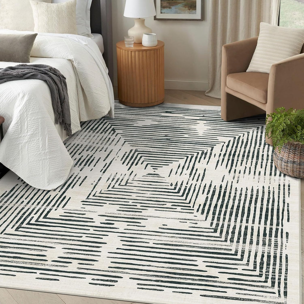BLISSA 8x10 Area Rugs for Living Room - Soft Washable Geometric Black White