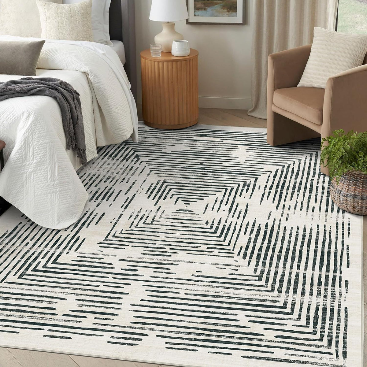 BLISSA 8x10 Area Rugs for Living Room - Soft Washable Geometric Black White