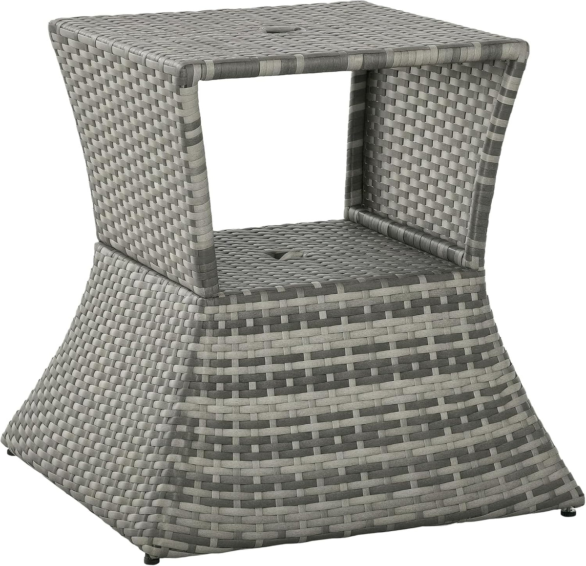 Outsunny Outdoor Side Table with Umbrella Hole 2 Tier Wicker Mixed Gray