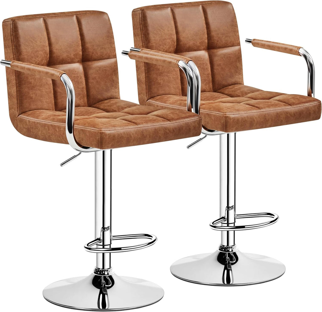 Yaheetech Bar Stools Set of 2 with Backs, Height Adjustable, Retro Brown