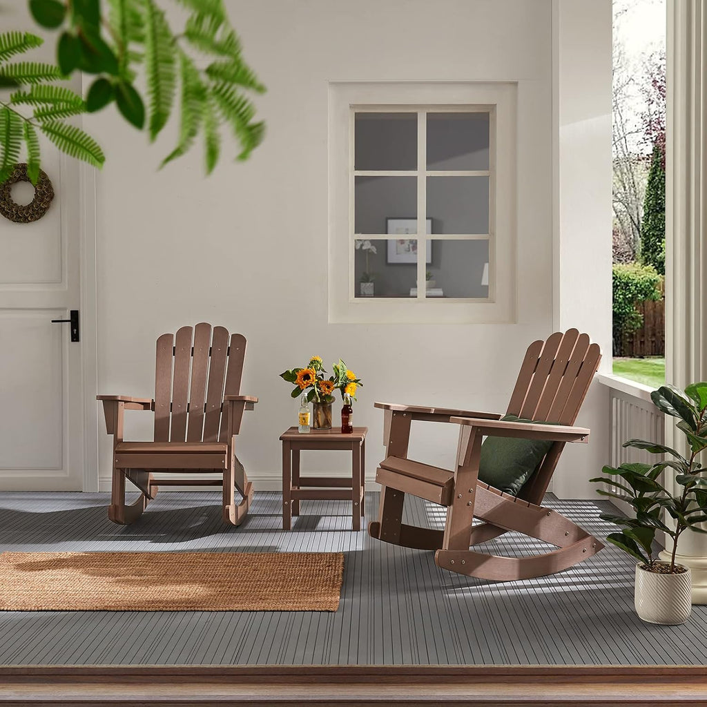 Psilvam HDPE Adirondack Patio Rocking Chair, Brown