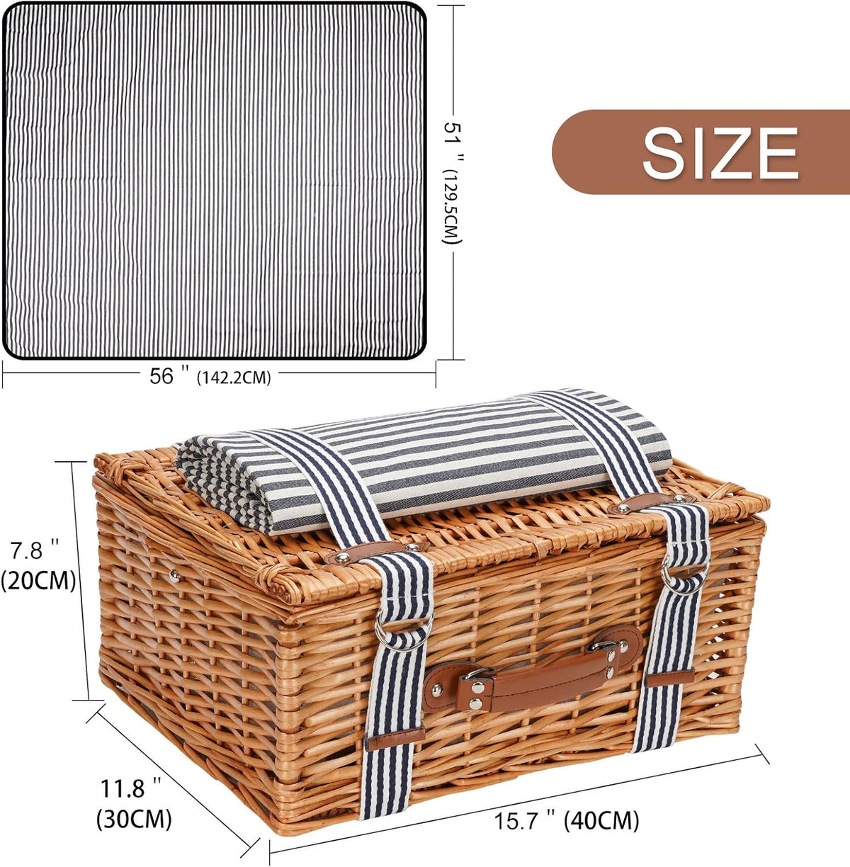 WICKERLAND Picnic Basket Set for 4 Persons w/Blanket & Insulated Cooler