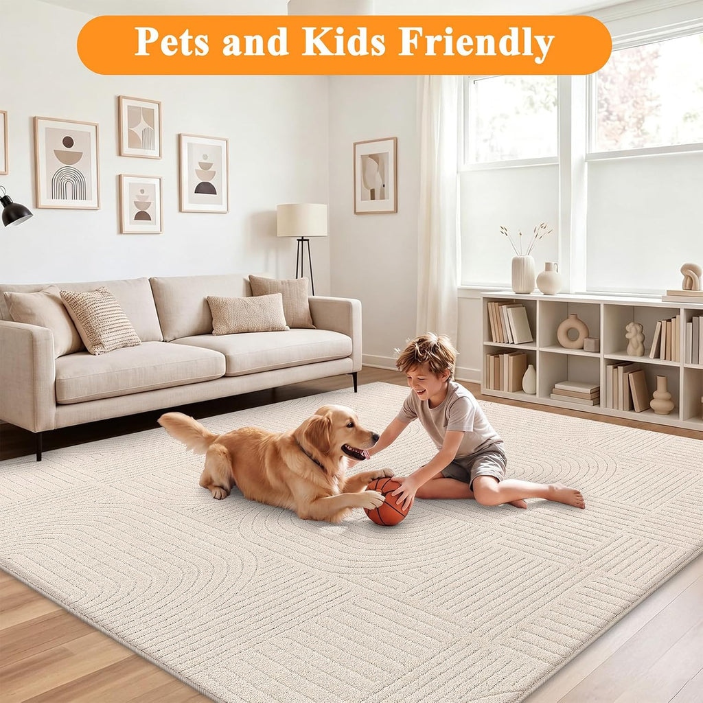 HEBE 5'x7' Area Rugs for Living Room,Washable Non Slip Textured Bedroom Rug