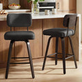 Swivel Bar Stools Set of 2, 26" Counter Height with Wooden Back, Black