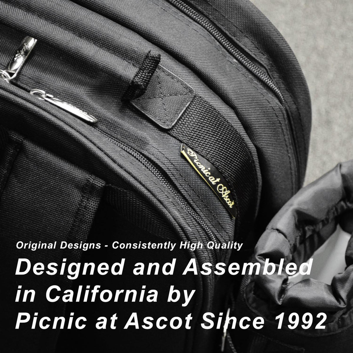 Picnic at Ascot Original Equipped Backpack for 4 with Blanket - Extra Bonus Cooler - Designed & Assembled in California - Houndstooth
