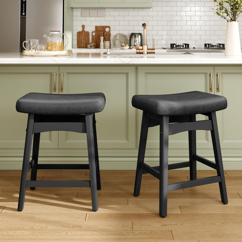 MAISON ARTS 24" Counter Height Bar Stools Set of 2, Black, Black Legs