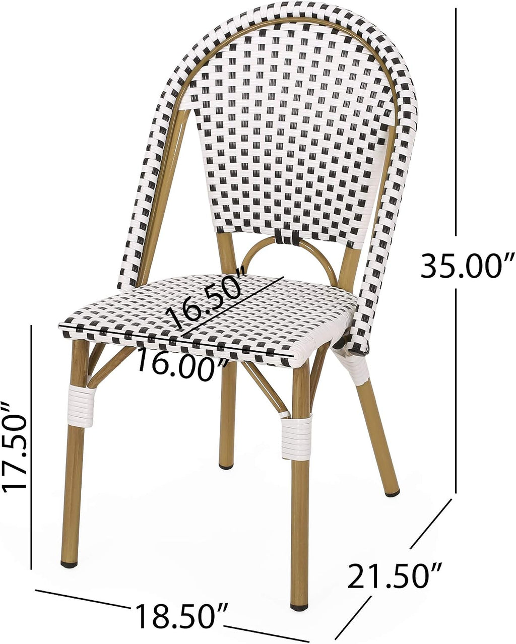 Christopher Knight Home Philomena Outdoor French Bistro Chair (Set of 4), Black + White + Bamboo Print Finish