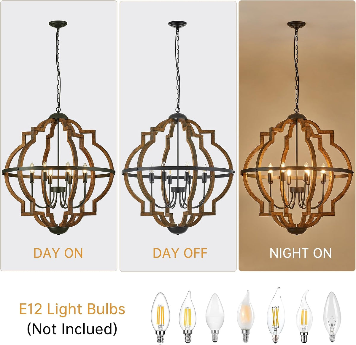 31.96" 8 Light Brown Oak Wood Drum Pendant Light for Dining Room