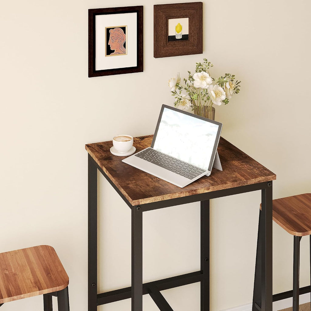 Lutown-Teen Square Bar Table, High Top Table - Industrial Metal Frame for Small Spaces & Narrow Kitchens, 23.6x23.6x36.9 in (LxWxH), Easy Assembly, Rustic Brown and Black
