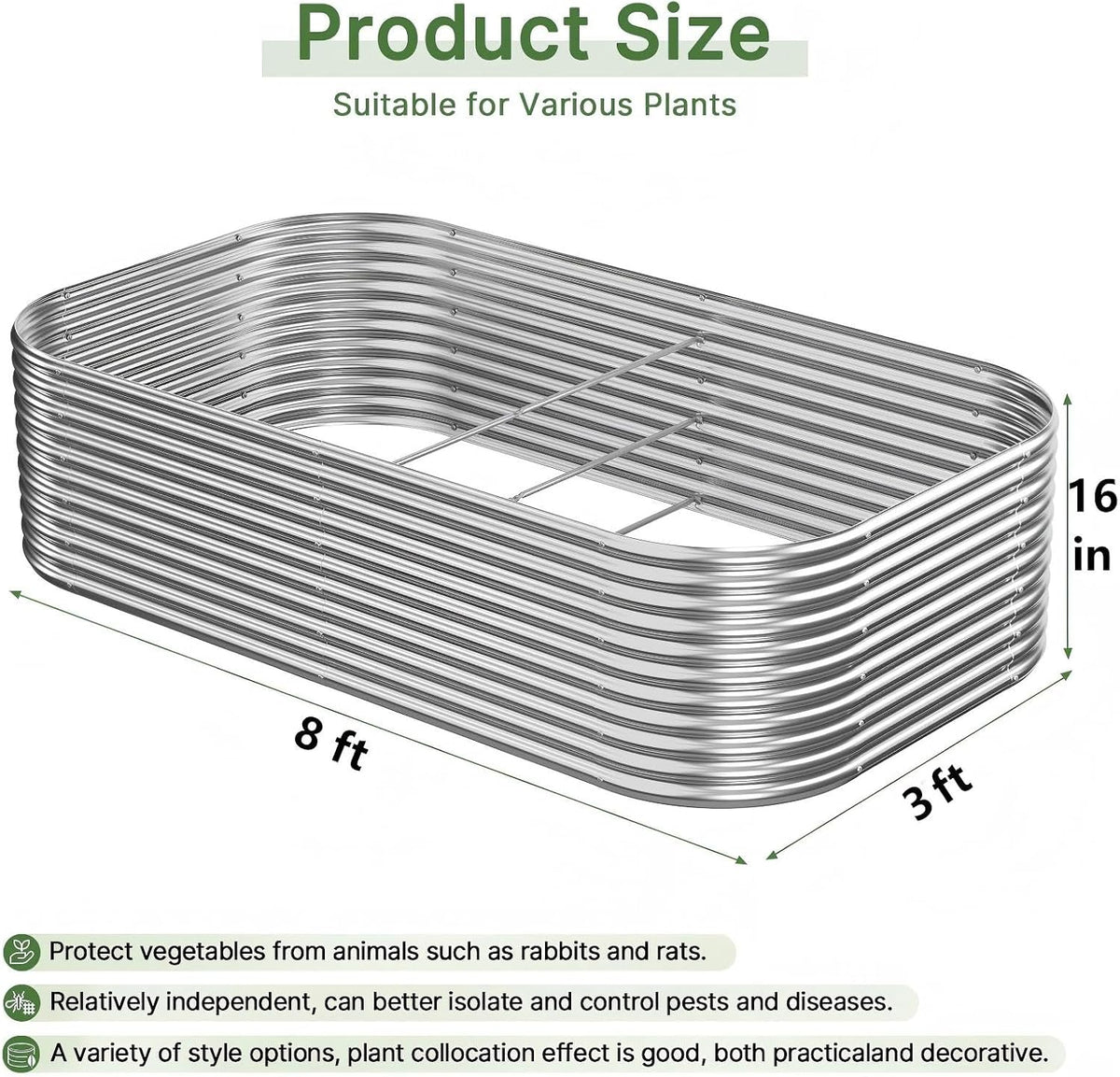 2 PCS Tall 8ft Galvanized Raised Garden Bed Outdoor, Metal Garden Bed for Vegetables, Above Ground Garden Box for Flower, Steel Raised Beds for Gardening - 8x3ft