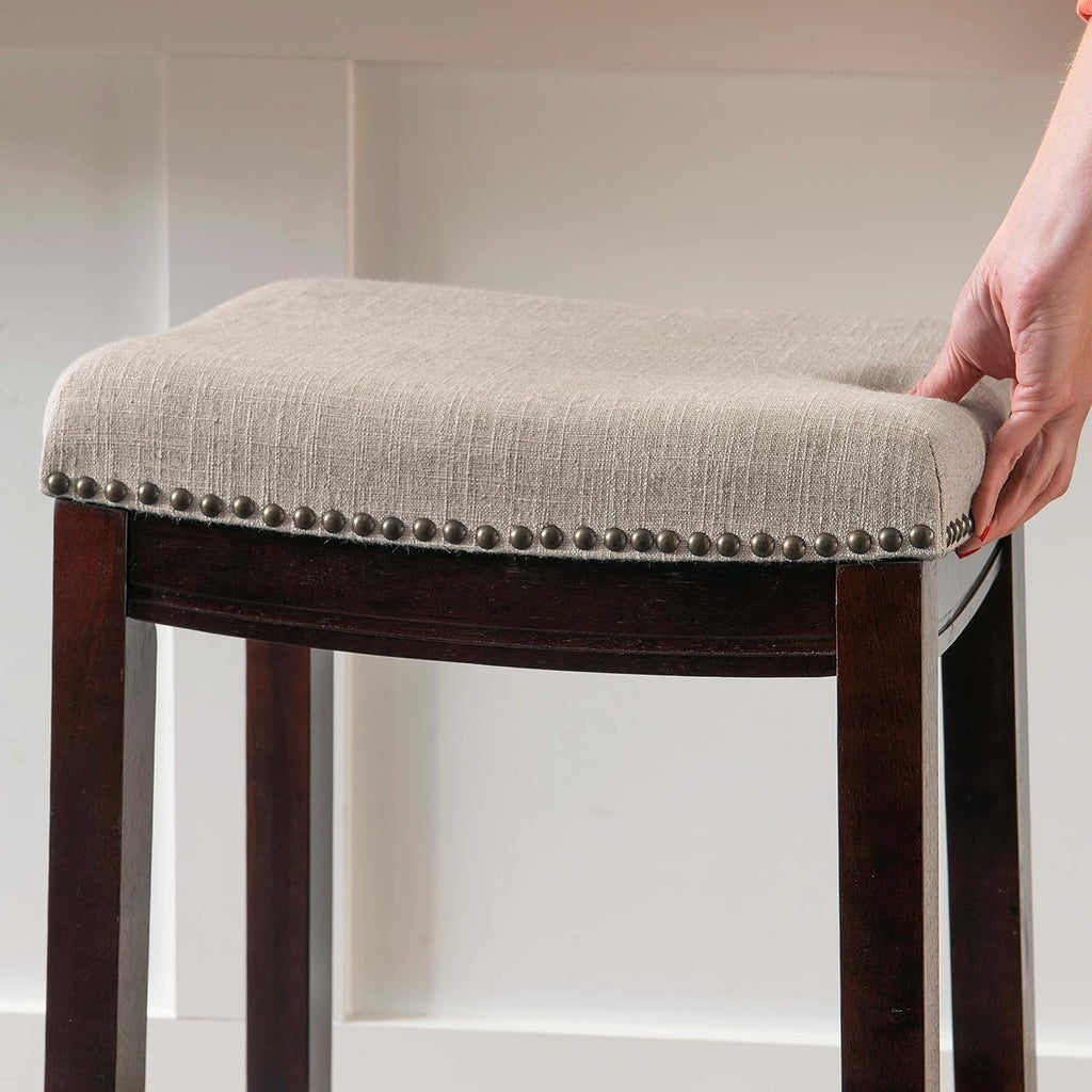 Linon Harper Beige & Dark Walnut 24" Counter Stool, Beige/Dark Walnut (98325WAL-01-KD)