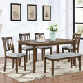 Merax 6 Piece Kitchen Dining Set, Rectangular Wooden Dining Table with 4 Upholstered Chairs and a Bench for 4-6, Living Room Home Bar and Kitchen, Walnut