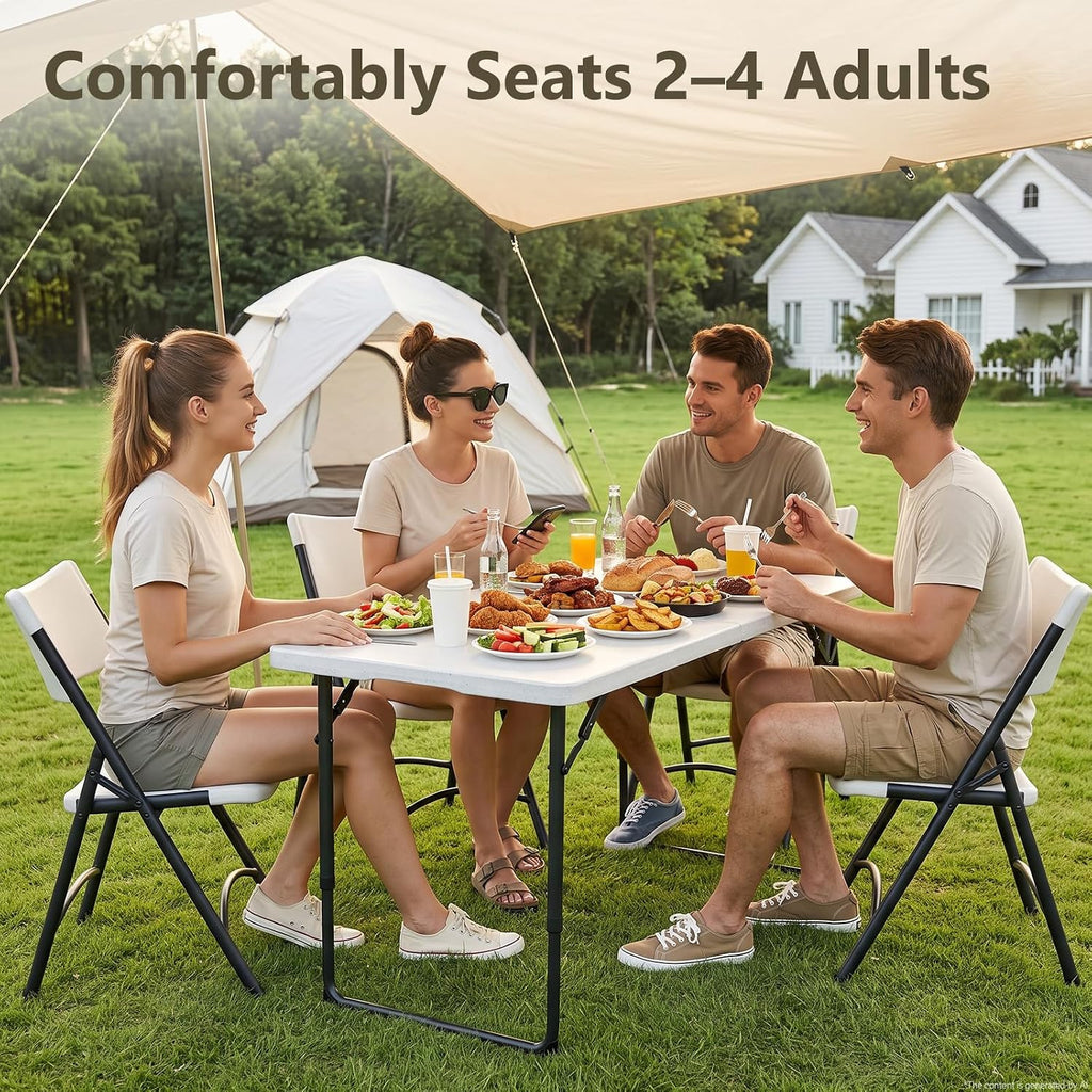 Folding Table, 4 FT Foldable Plastic Table with Adjustable Height, Heavy Duty Fold in Half Utility Table, Portable Picnic Table for Camping, Parties, RV Travel, Banquet