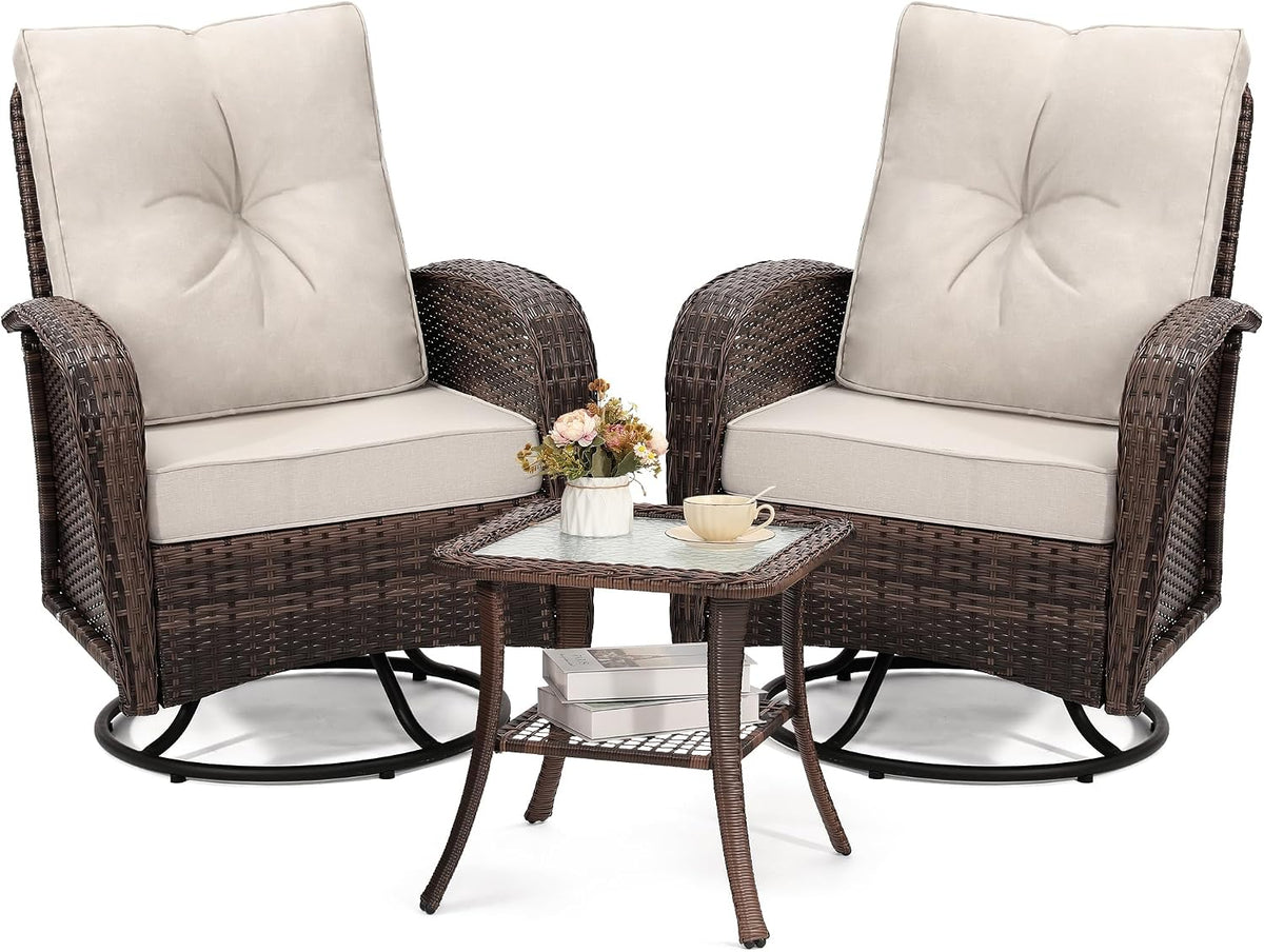 wildformers Luxury Outdoor Swivel Wicker Glider Patio Chairs with Table Set