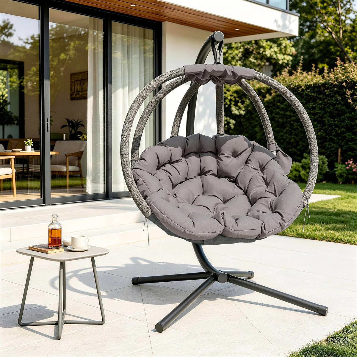 kullavik hanging egg chair outdoor with stand, wicker on a desk or shelf