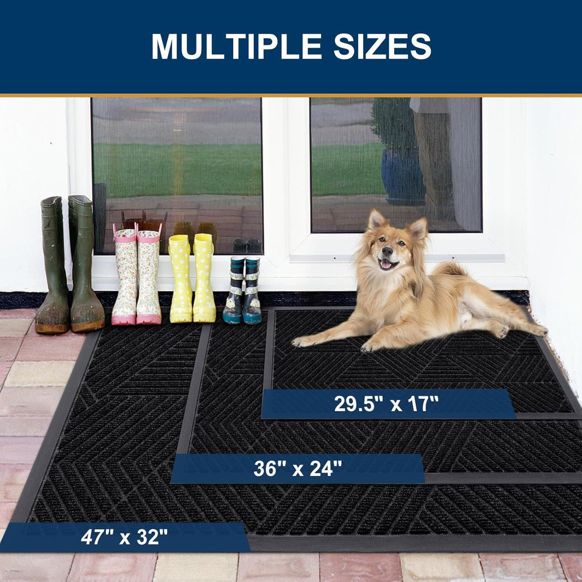 Smiry Front Door Mat Outside Entrance, Low Profile Rubber Doormat, 47x30