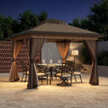 Covered Outdoor Pop Up Gazebo 11'x11' Canopy Tent, Outdoor Gazebo with Double Ventilated Roof, Waterproof UV Protection Pop Up Canopy with Mosquito Netting, Portable Party Tent with Backpack