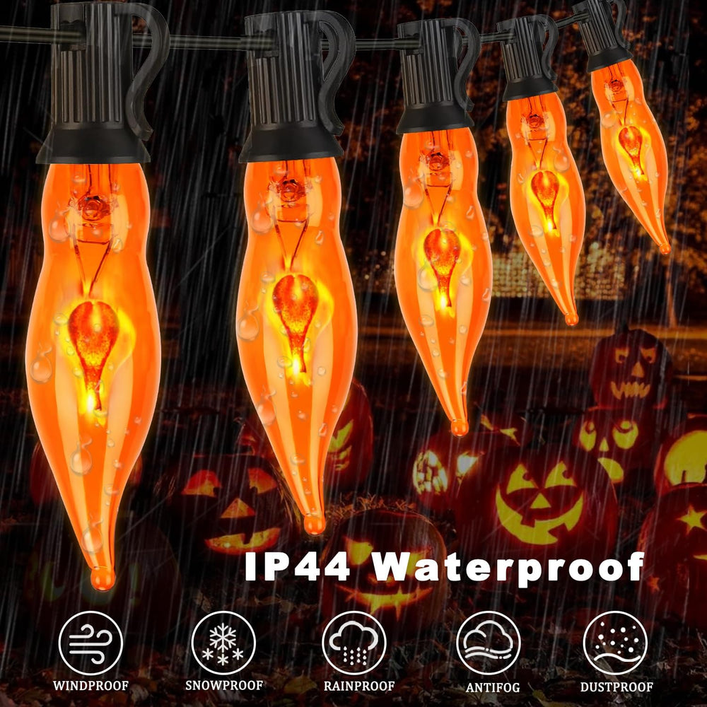 Halloween Lights 27.8 FT Flickering Flame String Lights with 25 Orange C18 Li...