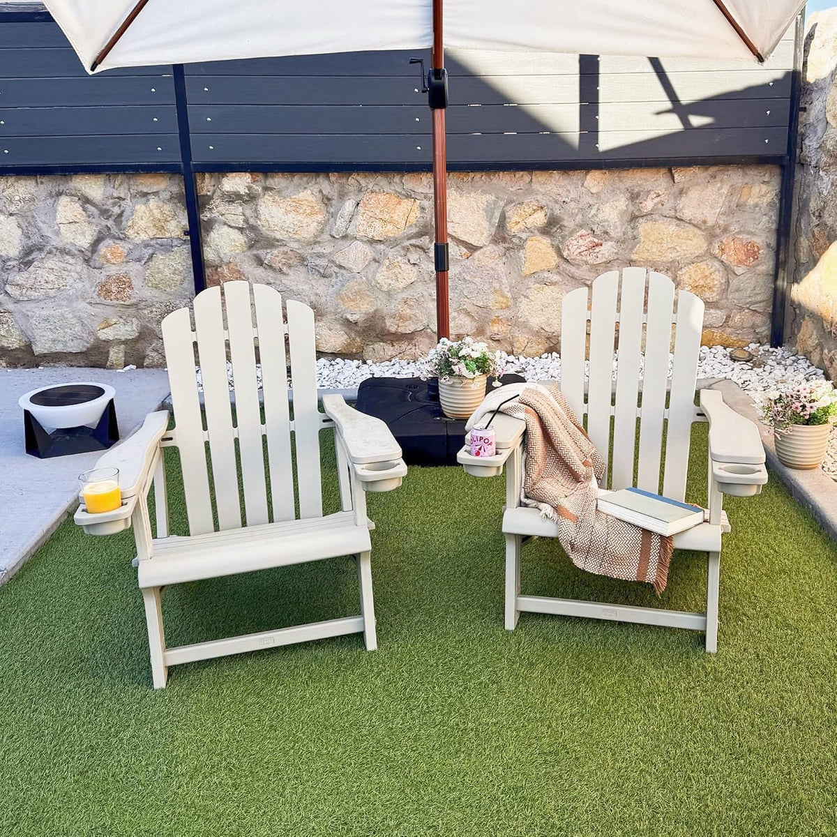 PURPLE LEAF HDPE Adirondack Chairs Set of 2 with Cup Holders, Light Beige