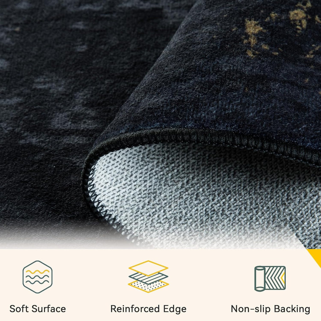 RELEANY Washable 8'x10' Abstract Area Rug for Living Room Black Gold