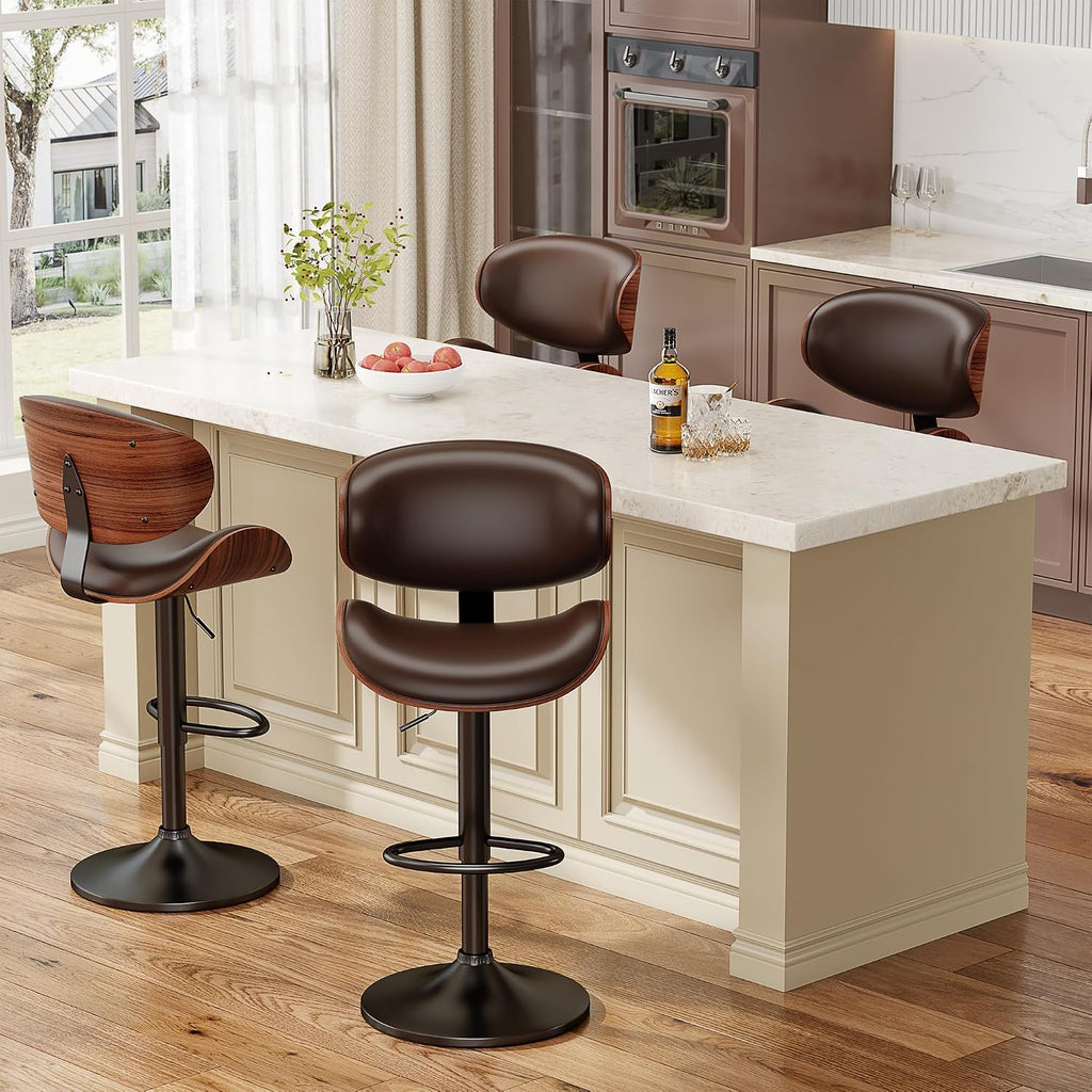 YaFiti Swivel Bar Stools Set of 2, Bar Stools for Kitchen Counter, Brown