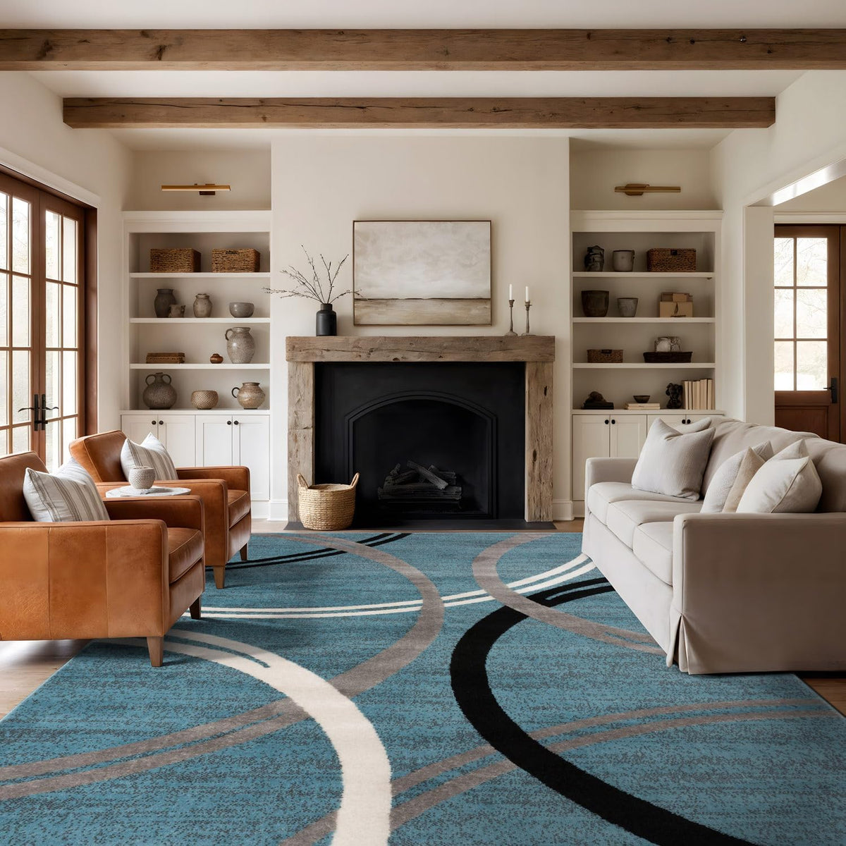 Rugshop Wavy Circles Modern Fade-Resistant Area Rug Blue 8'8" x 12'
