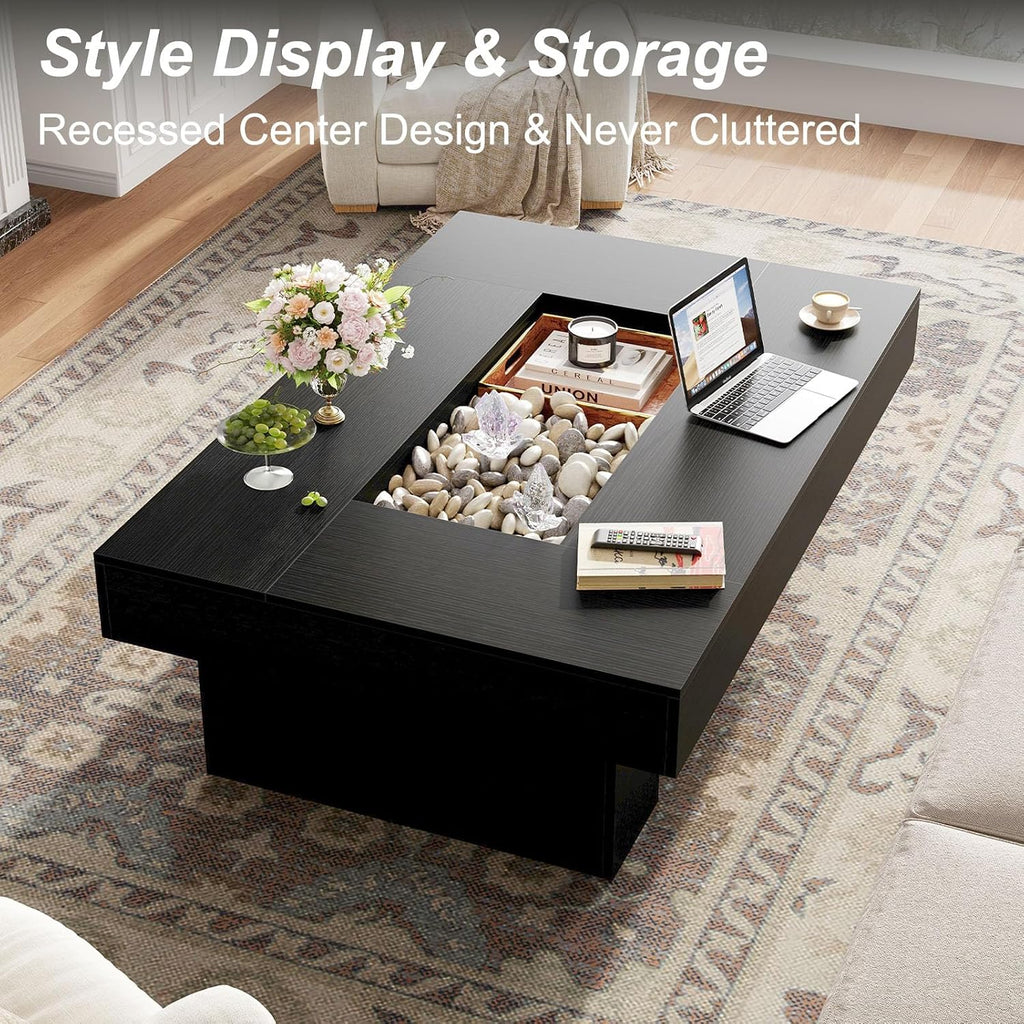 LVB 47"X31" Large Rectangle Black Oak Coffee Table with Storage Living Room
