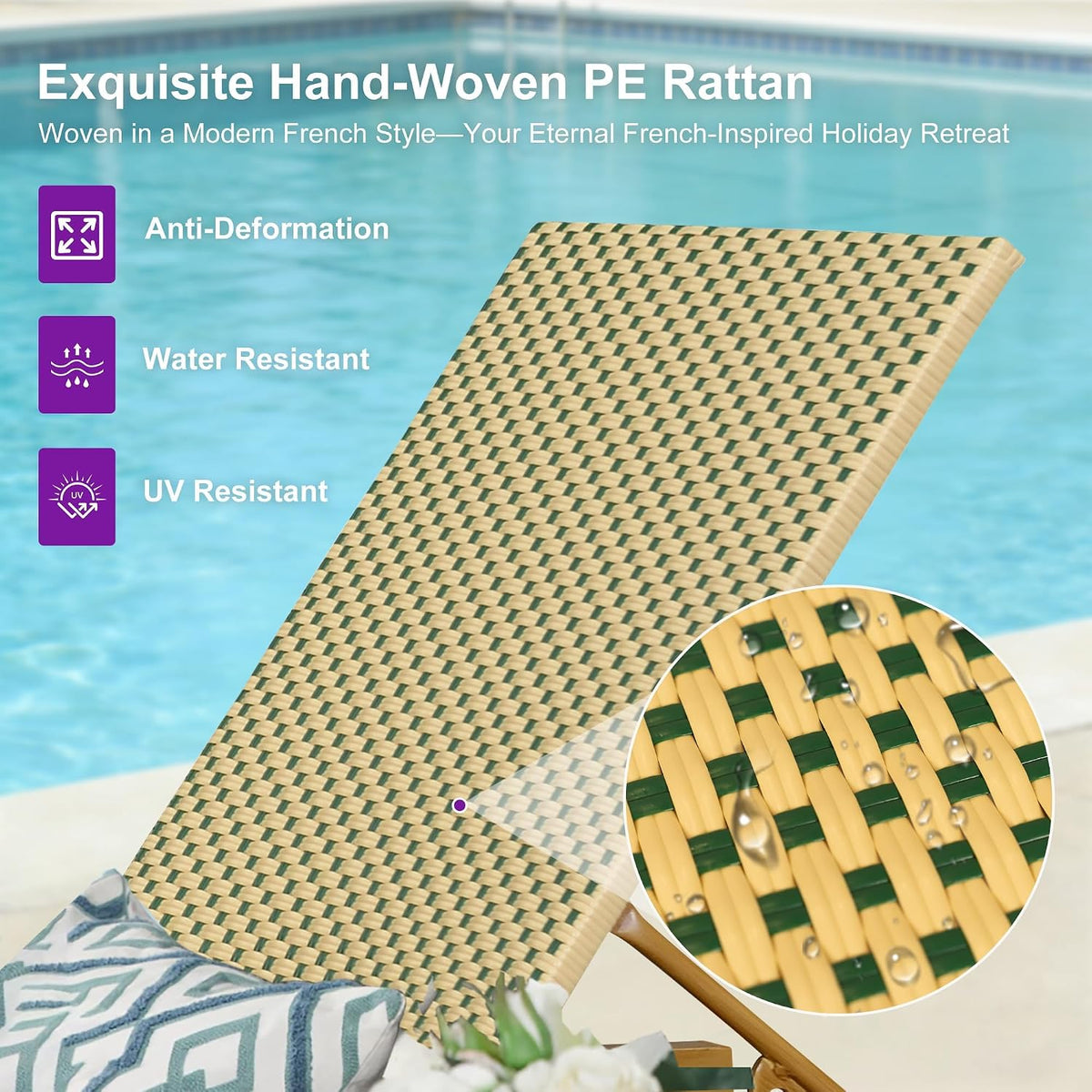 PURPLE LEAF Extra Wide Patio Lounge Chair Resort Wicker Set of 2, Green