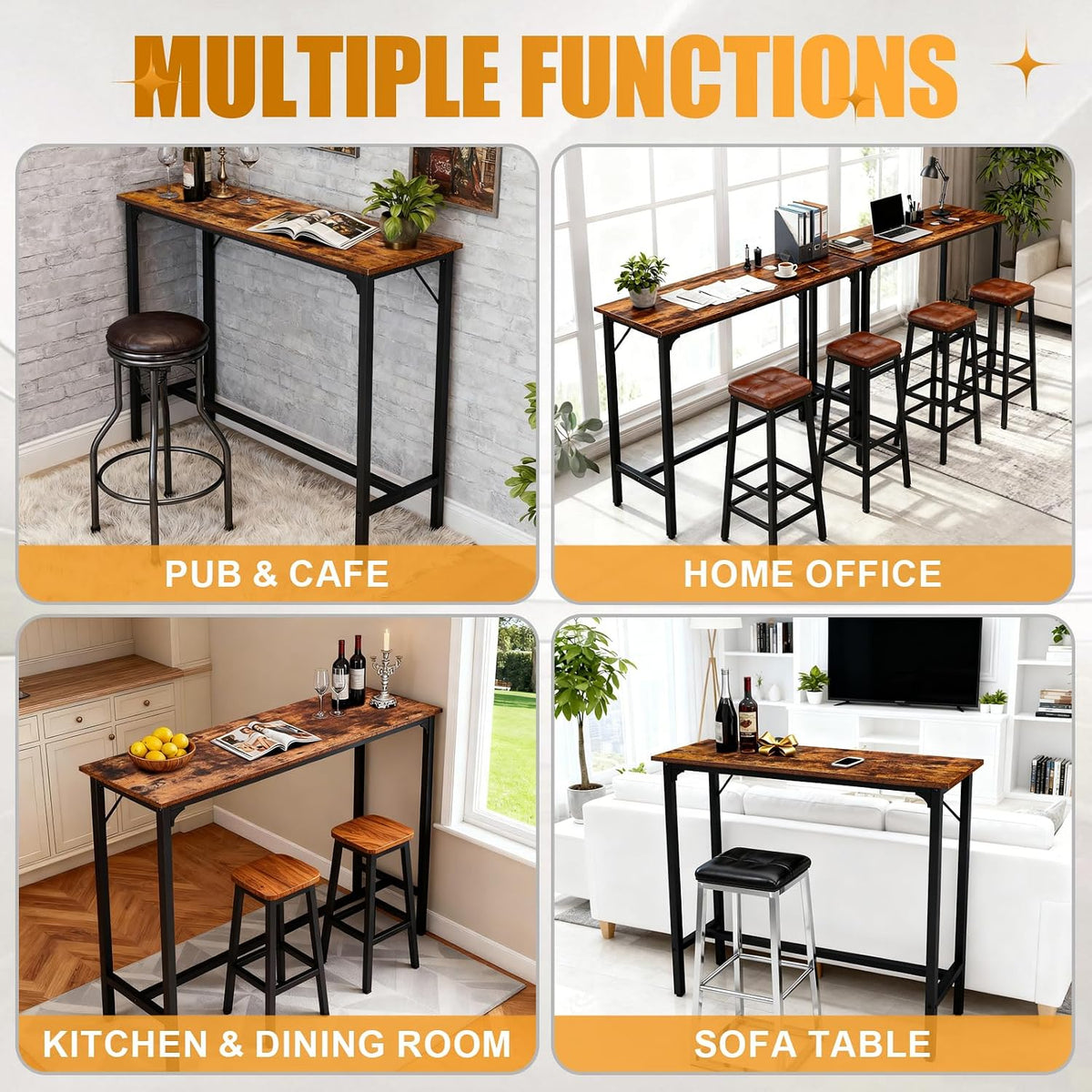 Karl home 43" Bar Table w/Triangular Support, 220 lbs, Rustic Brown