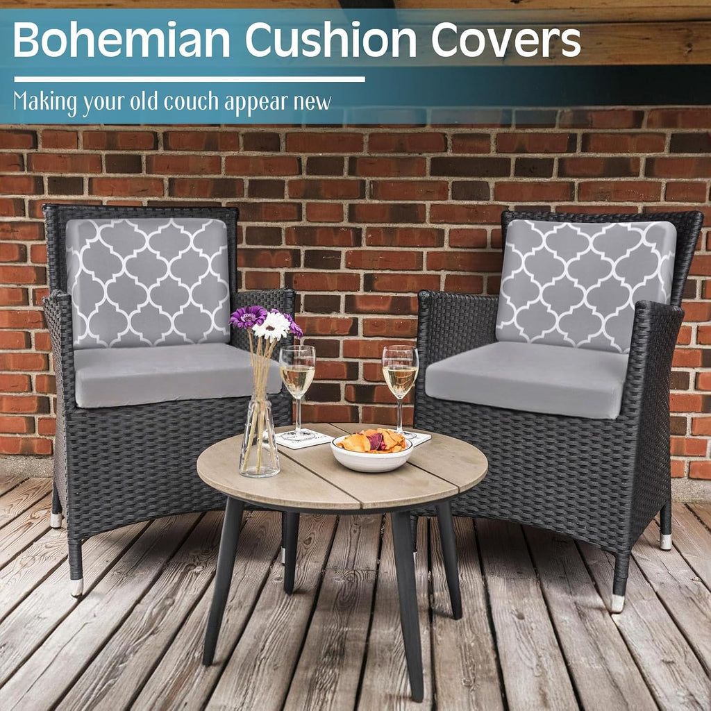 Newwiee 12 Pc Patio Stretch Cushion Covers,Light Gray,Moroccan and Solid