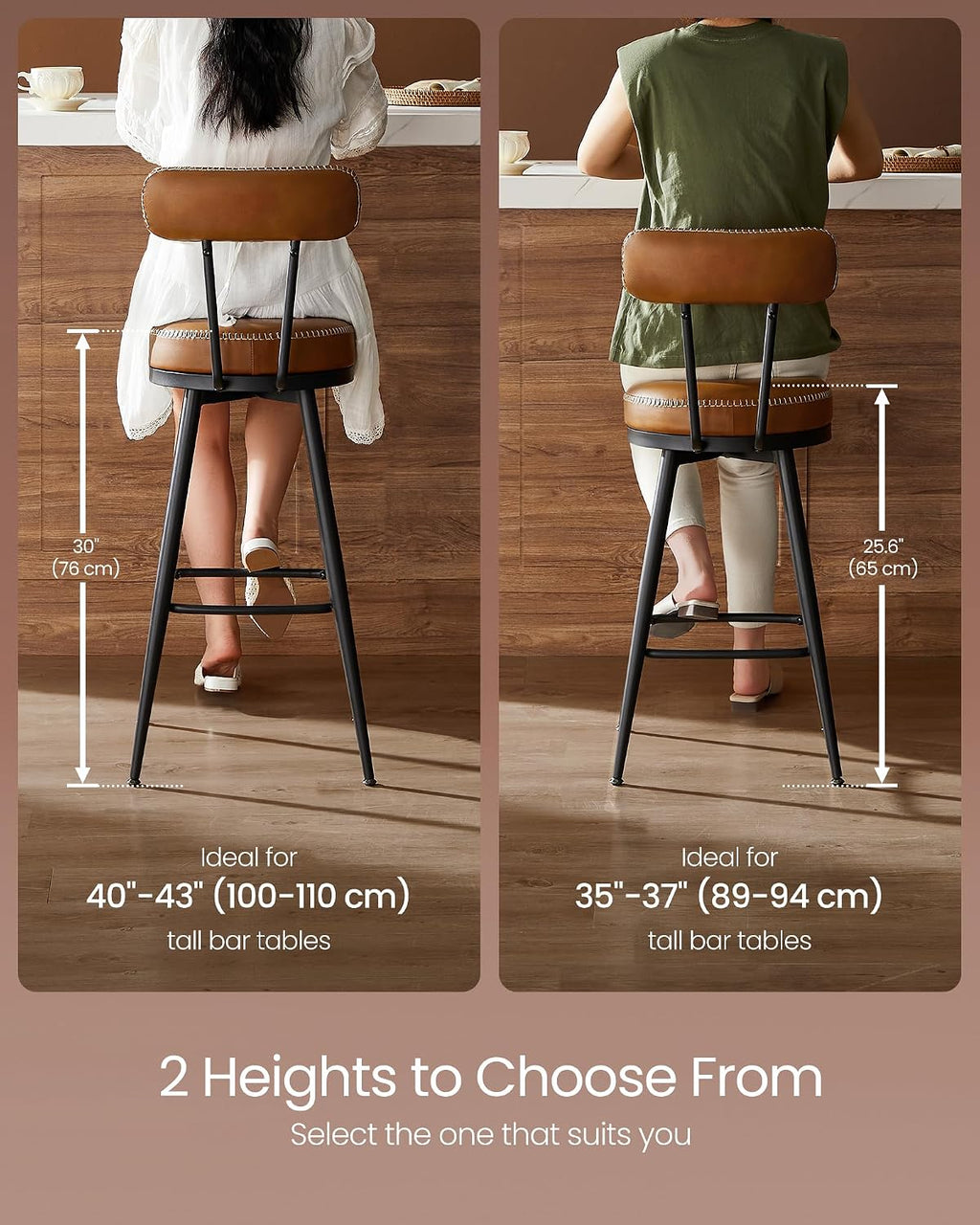 VASAGLE Bar Stools Set of 2, Swivel Bar Height with Back, 30-Inch