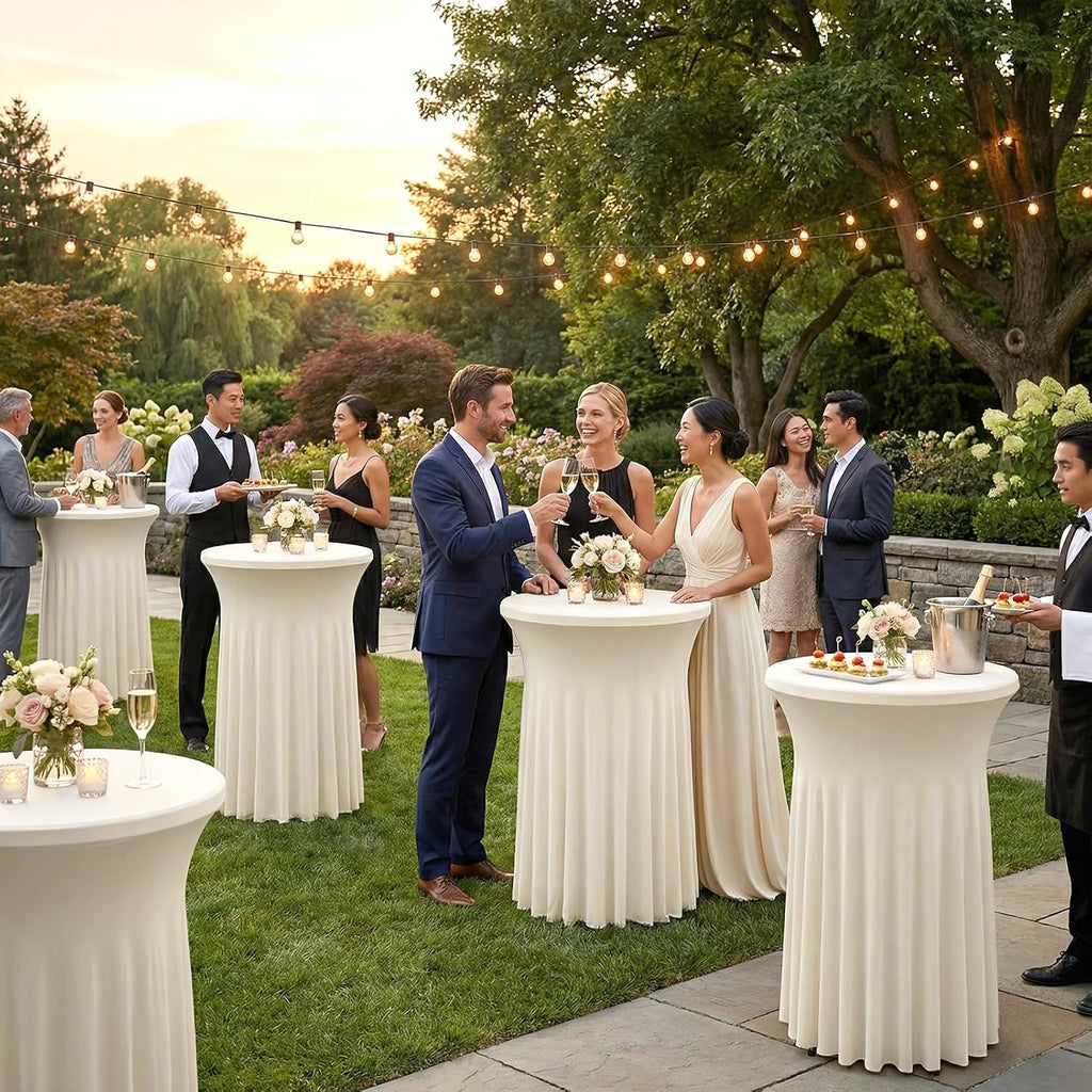 artsocket cocktail table covers, ruffle skirt, 2-pack, spandex shown in use
