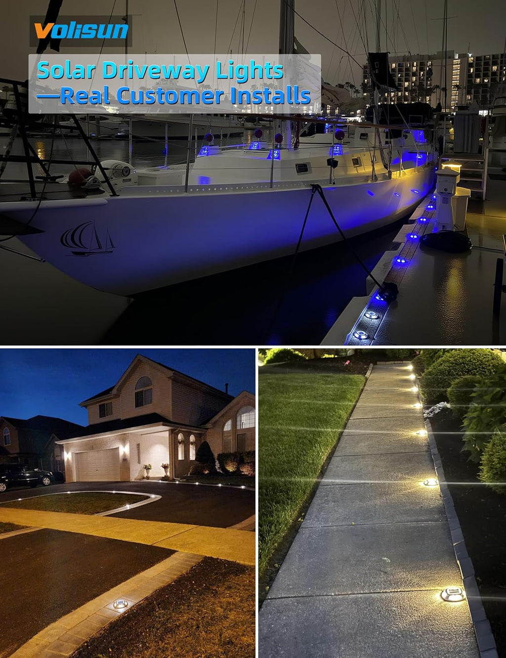 VOLISUN Solar Driveway & Deck Lights 12 Pack Dock Marine Ground LED Lights