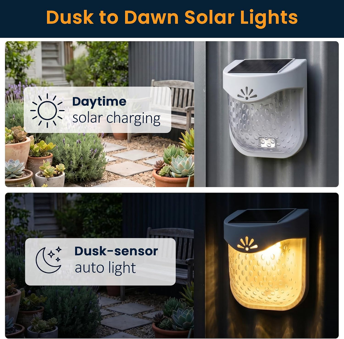 Solar Outdoor Garden Lights, Waterproof LED Deck Lighting 3000K, Gray