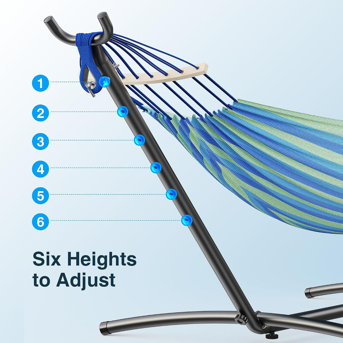 ANAGOO 2 Person Hammock with Stand, 500 lb Indoor Outdoor, Wide Blue