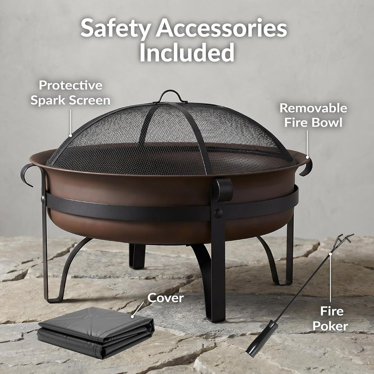 Sunnydaze Round Patio Fire Pit for Outside Wood Burning, Dark Bronze, 34"