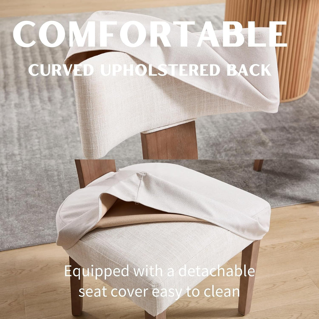 RIVOVA Upholstered Dining Chairs Set of 6 with Seat Covers, Modern Wooden Kitchen Chairs Fabric Side Dining Room Chair Farmhouse Dinner Chair, Beige