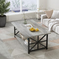 AWQM Gray Coffee Table for Living Room with Round Corners, 2 Tier Living Room Table with Storage Shelf,Rectangular Coffee Table Center Table for Small Spaces,Easy Assembly