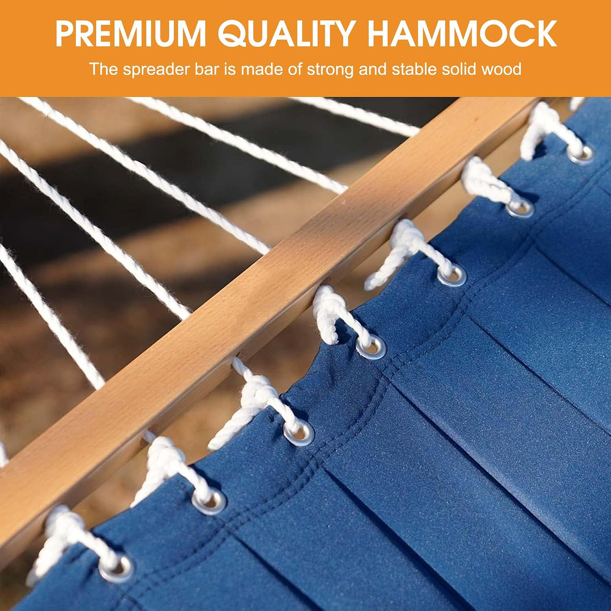Lazy Daze 12 Ft Double Quilted Hammock with Curved Steel Wood Grain Stand