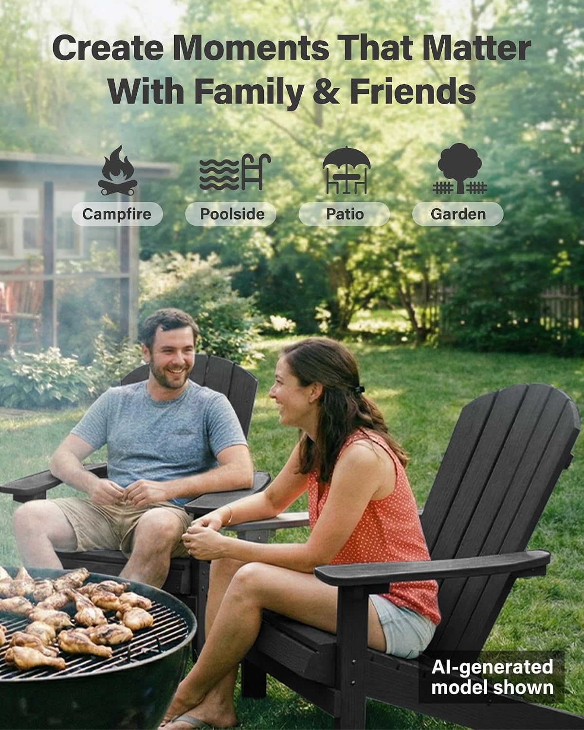 YEFU Adirondack Chairs Set of 6 with Cup Holder, Weather Resistant, Black